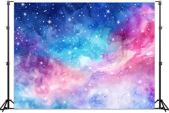 Space Galaxy Backdrop Pink Purple Outer Starry Sky Watercolor Romantic Universe Nebula Planet Night Star Photography Background Decoration for Kids Birthday Fabric Photo Shoot Studio Props