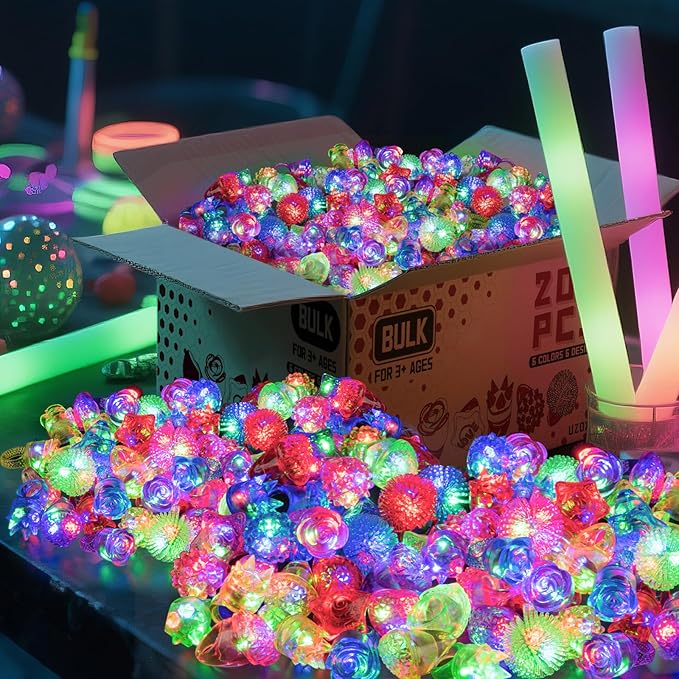200 PCS Glow Rings Bulk Party Supplies(6 color), Light Up Rings for Kids & Adults, Glow in The Dark Party Favors, Halloween, Rave, LED Jelly Ring for Goodie Bags Stuffers, Glow Jewelry for Boys Girls