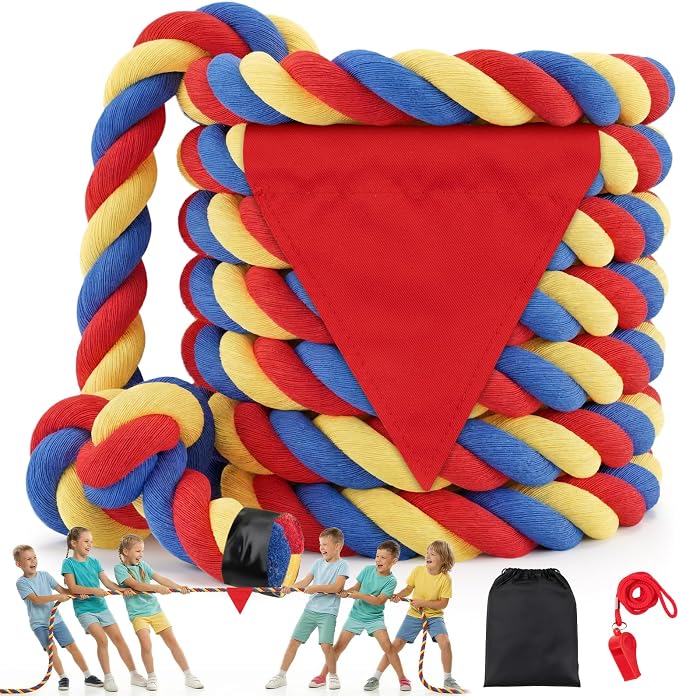 Tug of War Rope for Kids & Adults - 1in x 45ft Soft Cotton Outdoor Pulling Rope with Flag for Team Building Activities Field Day Family Reunions Birthday Parties Camping Games
