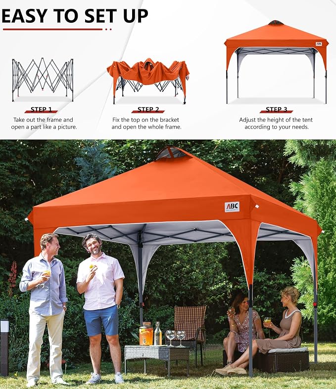ABCCANOPY Outdoor Pop up Canopy Tent, 10x10 Instant Portable Canopy for Camping, Beach, Backyard,Orange