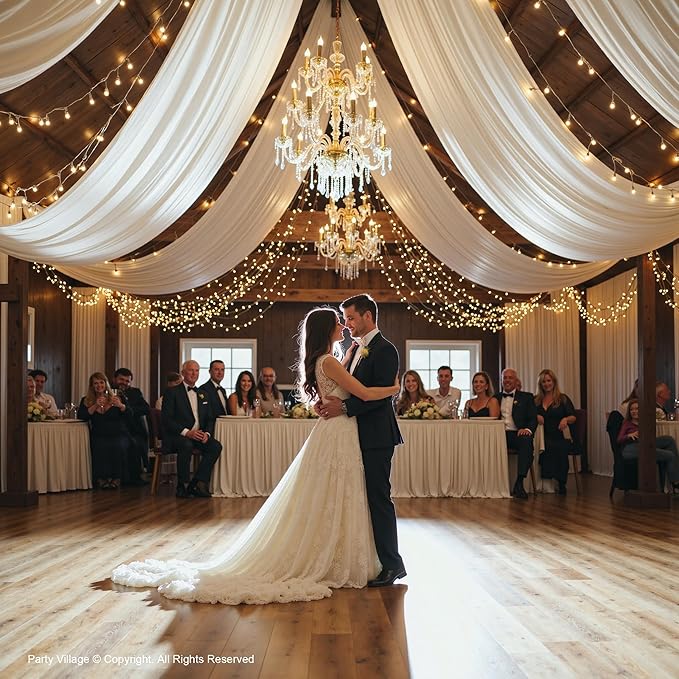 10ftx40ft Ivory Ceiling Curtain for Wedding Parties – 2 Panels Wrinkle-Free 40 FT Long Tent Draping Curtains for Wedding, Birthday & Theme Parties, 40ft Height with Rod Pocket