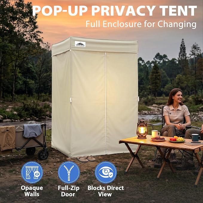 EAGLE PEAK 4x4 Pop Up Changing Tent, Flat Top Changing Room, Cream | Portable, Privacy Tent, Pool Cabana, Dressing Room, Shower & Toilet Use, Opaque Fabric, Instant Setup, Photoshoots, Camping