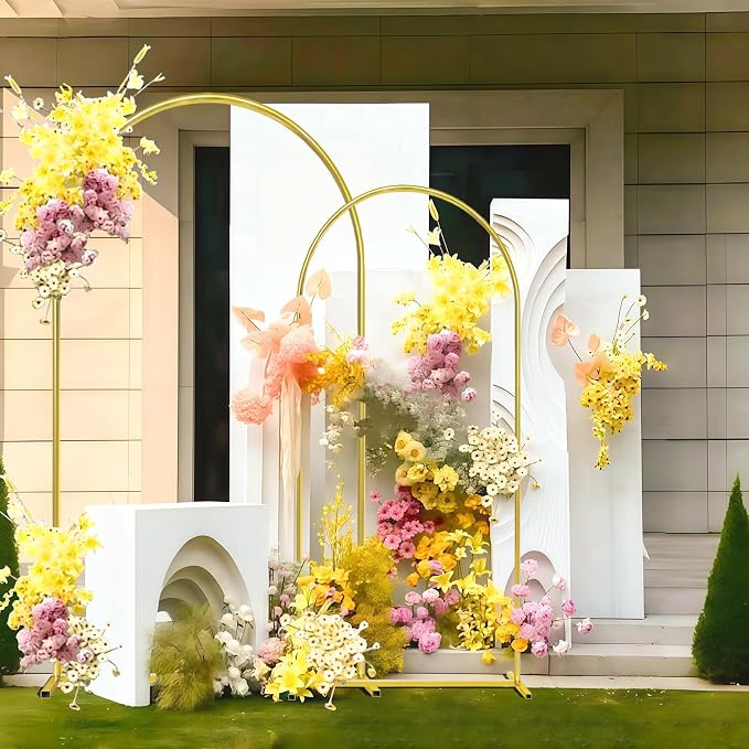 6.6FT Arch Backdrop Stand, Gold Metal Arch Stand Backdrop Ideal for Weddings, Birthday Parties, Baby Showers, Celebration Decorations