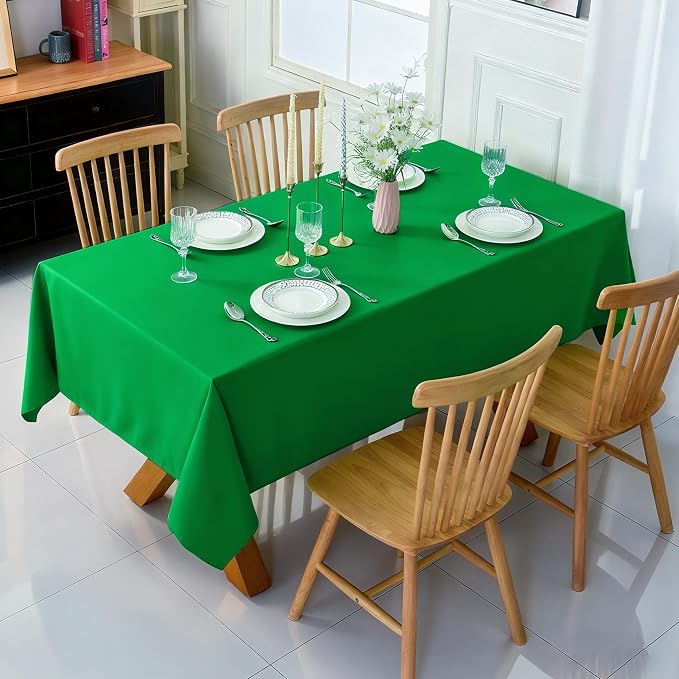 2-Pack 60x120 inch Forest Green Table Cloths, Solid Stain and Wrinkle Resistant Oblong Tablecloth, Premium Plain Weave Polyester Fabric Rectangle Table Linen Covers for Hotel, Wedding