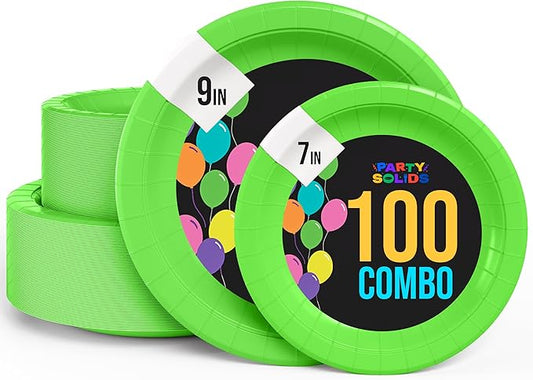 Exquisite Lime Paper Plates Disposable Heavy Duty 100 Pcs - 50-7" & 50-9" Lime Disposable Plates For Party Heavy Duty Paper Plate 350 GSM Birthday Party Supplies Plate Set