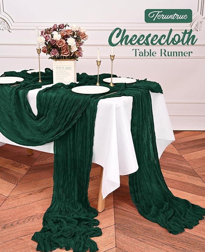 20 Pack Emerald Green Table Runner 10FT Long Cheesecloth Table Runner Cheese Cloth Gauze for Wedding Party Birthday Decoration-Emerald Green