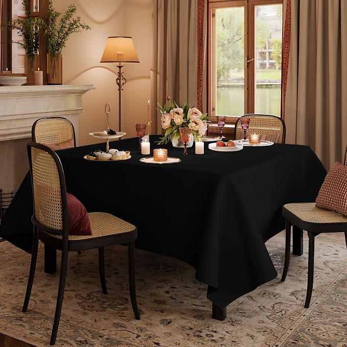 60x102 Table Cloth - 6 Pack Rectangular Black Washable Stain and Wrinkle Resistant Polyester Table Cover for Dining Tables, Various Parties and Camping (Black)