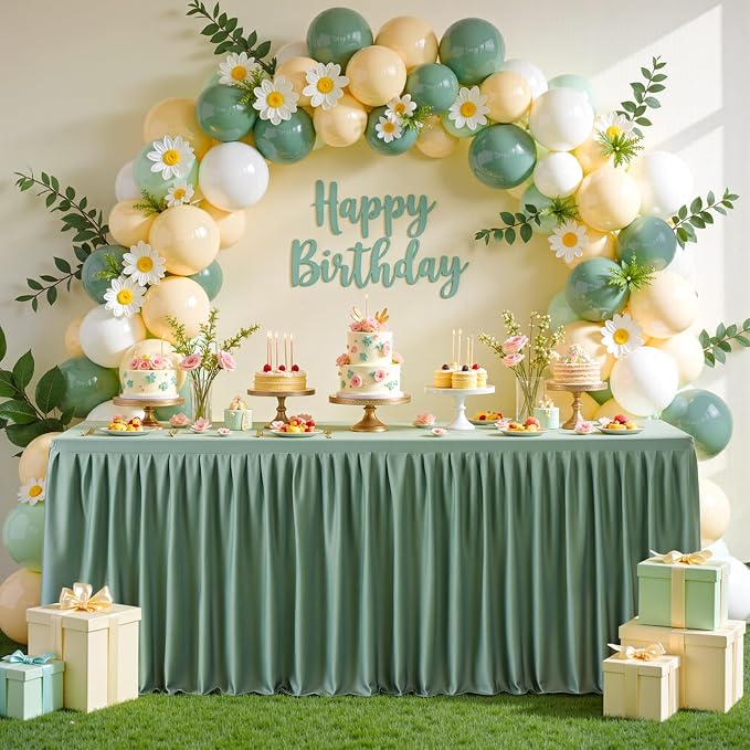 Wish Care 6 Pack Sage Green Rectangle Table Clothes for 8 Foot Tables, Polyester Fitted Tablecloths 8ft Stretch Table Cover for Wedding, Birthday, Parties, Trade Show, Craft Show