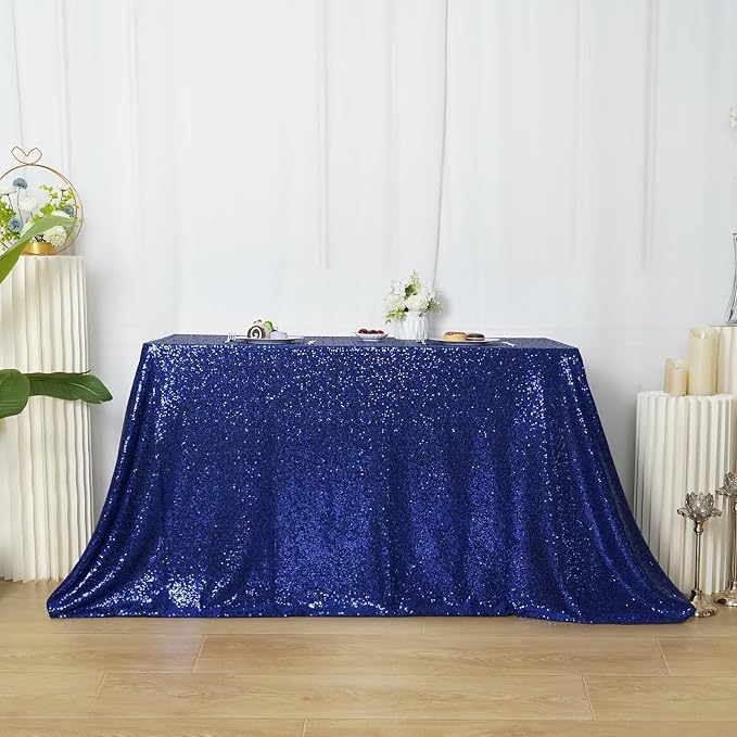 Poise3EHome Navy Blue Sequin Tablecloth 60×102 Inch Rectangle Table Cover for Birthday Wedding Party Baby Shower Decoration