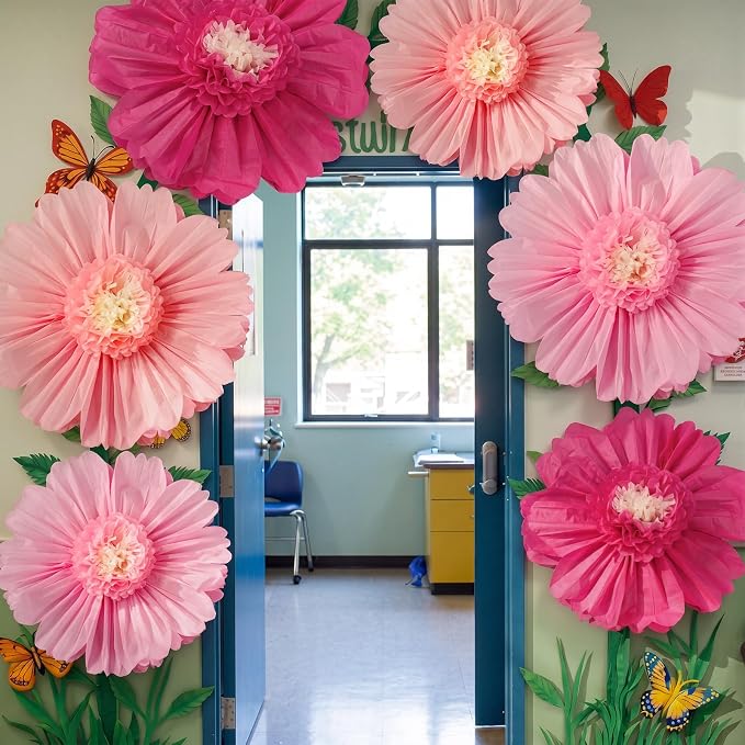 Giegxin 6 Pcs 31.4", 24" Pink, Rose Red Giant Paper Flowers Big Pink Tissue Flowers for Wall Decorations Jumbo Crepe Floral for Wedding Tea Party Baby Shower Classroom Bulletin Board Birthday Backdrop