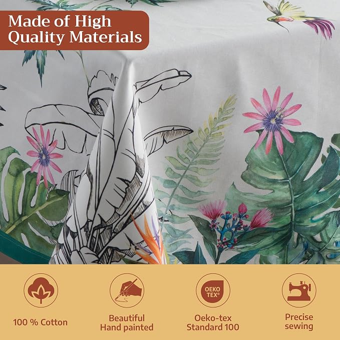 Maison d' Hermine Table Cloth Rectangle Table 100% Cotton 70 x 120 Inches Tablecloth Reusable Decorative for Dining Kitchen Room Farmhouse Party Home Hotel Restaurant Spring Summer - Tropiques