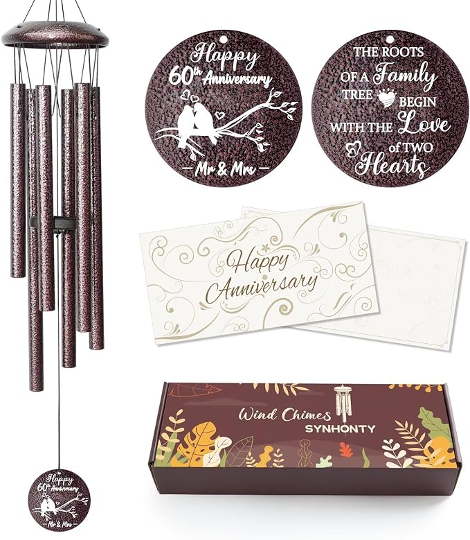 Anniversary Wind Chimes Gifts for Men Women, Happy Anniversary Decorations, 25" Wind Chimes Romantic Gift for Couple, Parents, Wife, Husband, Friends (60th