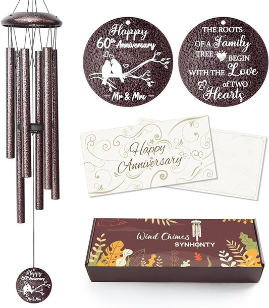 Anniversary Wind Chimes Gifts for Men Women, Happy Anniversary Decorations, 25" Wind Chimes Romantic Gift for Couple, Parents, Wife, Husband, Friends (60th