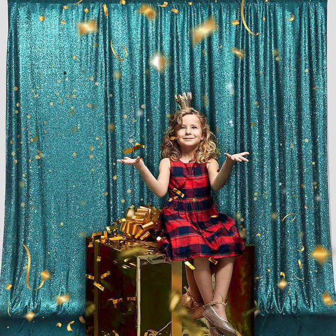 PartyDelight Teal Sequin Backdrop 10x10ft 4 Inch Rod Pocket | Dense 3mm sequins on mesh backing with 4 inch rod pocket for large wedding walls group photos stages and reception displays