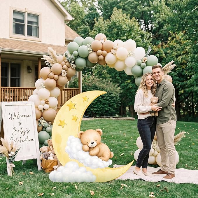 4ft Bear Baby Shower Decorations, Large Moon and Bear Cardboard Cutout Cute We Can Bearly Wait Theme Photo Booth Prop for Birthday Gender Reveal Party Supplies Outdoor Indoor