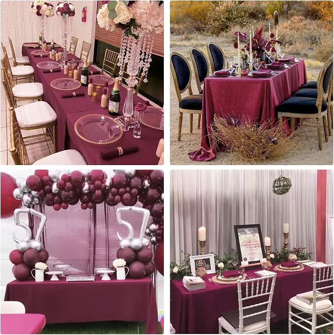 4 Pack Rectangle Tablecloth 60x126 Inch Burgundy Washable Polyester Table Cover for Wedding Dining Table Buffet Parties Banquet Decoration（Burgundy）