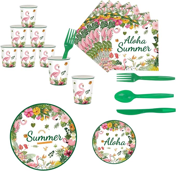 164Pcs Hawaii Themed Happy Birthday Party Decorations, Plates Napkins Cups Tableware, Tropical Aloha Backdrop Tablecloth, Happy Birthday Banner, Cake Topper, Colorful Printed Balloons for Kids Adults