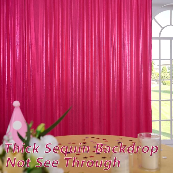30x10 ft Wrinkle Free Hot Pink Sequin Backdrop Curtain for Parties-Thick Not Fall-Off Glitter Fuchsia Backdrop Drapes-8 Panels 5x10ft Shimmer Photo Back Drop Cloth for Wedding Birthday Photography