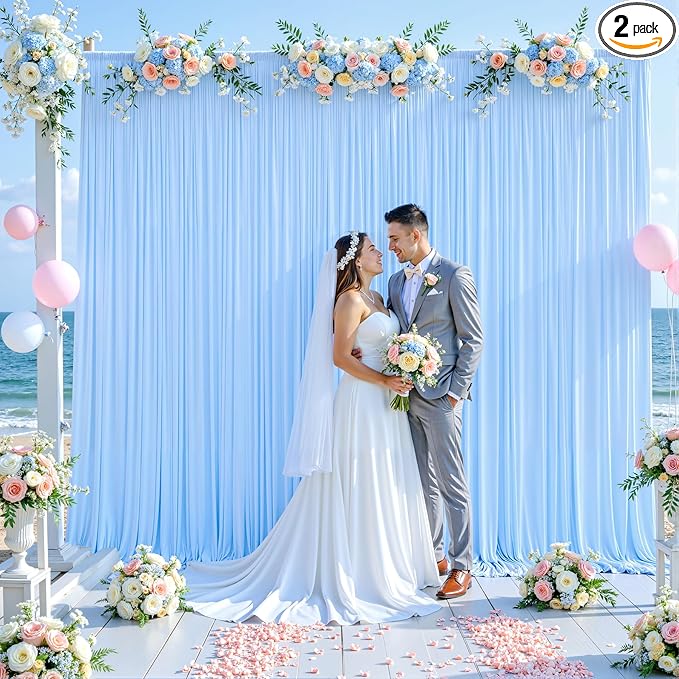 10ft x 10ft Baby Blue Backdrop Curtain for Baby Shower Parties Light Blue Wrinkle Free Backdrop Drapes Panels for Birthday Photo Gender Reveal Photography Polyester Fabric Background Decoration