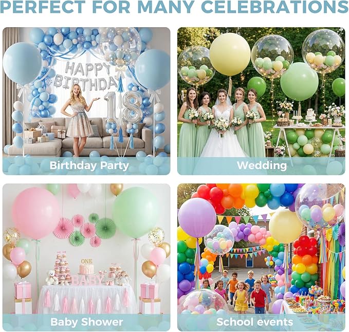LovesTown 12 PCS Pastel Large Balloons, 36 Inch Pastel Latex Giant Balloons for Wedding Bridal Shower Party Festival Decorations