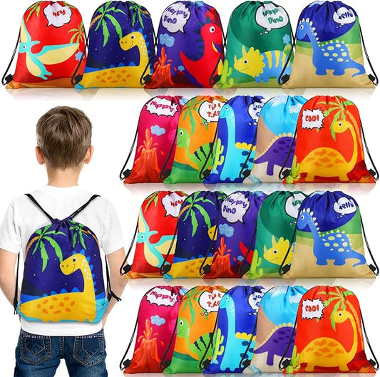 Weewooday 20 Pcs Dinosaur Party Favor Bags Drawstring Gift Goodie Treat Bag Dinosaur Candy Party Supplies Backpack for Birthday Candy Decoration(Cute Style)