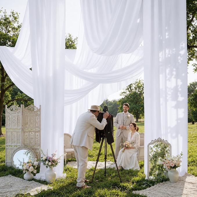 4 Panels 5x20ft White Ceiling Drapes for Wedding Parties, Wrinkle Free 20ft Long Thick Polyester Wedding Draping Tent Ceiling Curtains Arch Drapery for Birthday Party Tent Canopy Decor