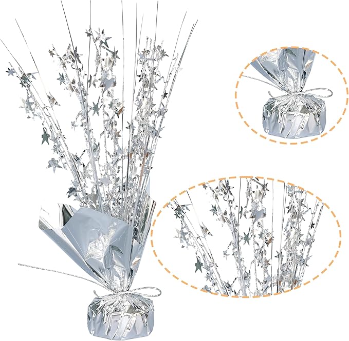 Gyufise 6 Pack Metallic Foil Spray Centerpiece Star Table Decoration Burst Table Centerpieces Table Decor for Birthday Wedding Anniversary Graduation Holiday Party Supplies Silver