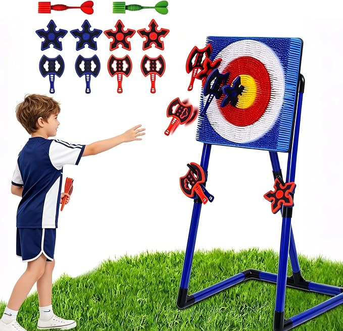 Axe Throwing Game for Backyard, 2-in-1 Axe & Dart Target Game Set with 4 Safe Throwing Axes & 6 Darts, Portable Outdoor Indoor Family Party Yard Game for Adults & Kids