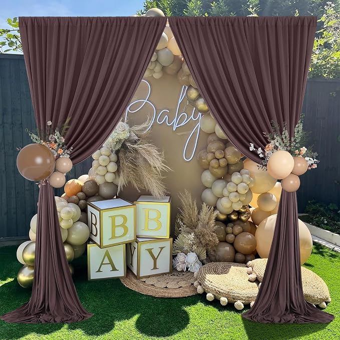 40ft×10ft Wrinkle Free Brown Backdrop Curtain for Parties, 8 Panels 5×10ft Soft Silky Polyester Umber Photo Backdrop Drapes for Teddy Bear Themed Birthday Party Baby Shower Wedding Photography