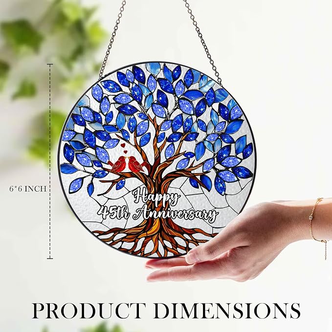 45th Wedding Anniversary Stained Glass Suncatcher, 6x6' Anniversary Decorations, 45th Celebration Marriage Gifts for Parents, Couple, Wife & Husband, 45 Wedding Milestone Keepsake