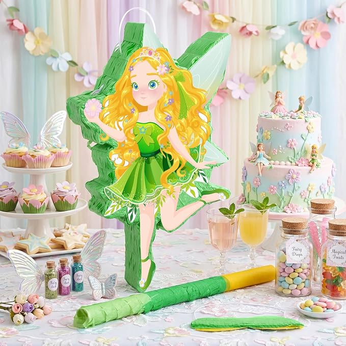 VioraWhite Fairy Piñata Princess Birthday Decorations Fairy Party Piñata Set with Stick and Blindfold for Girls Kids Butterfly Birthday Party Game Decorations Supplies