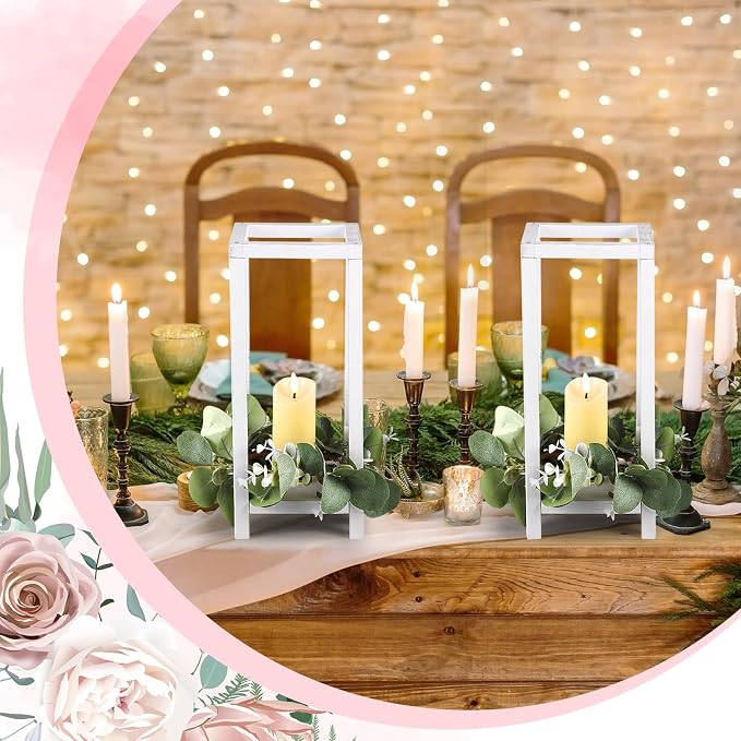 Geelin 10 Pcs Wooden Wedding Lantern Centerpiece Candle Lantern Table Wooden Candle Holder Decorative for Wedding Party Table Valentine Decor(13 in,White)