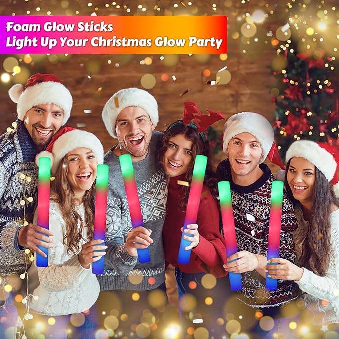 OLUPP 70 PCS LED Foam Glow Sticks Bulk, Glow in the Dark Party Supplies with 3 Modes Colorful Flashing, Foam Light Up Sticks for Wedding,Birthday,Neon Party,Carnival,Concert,New Year