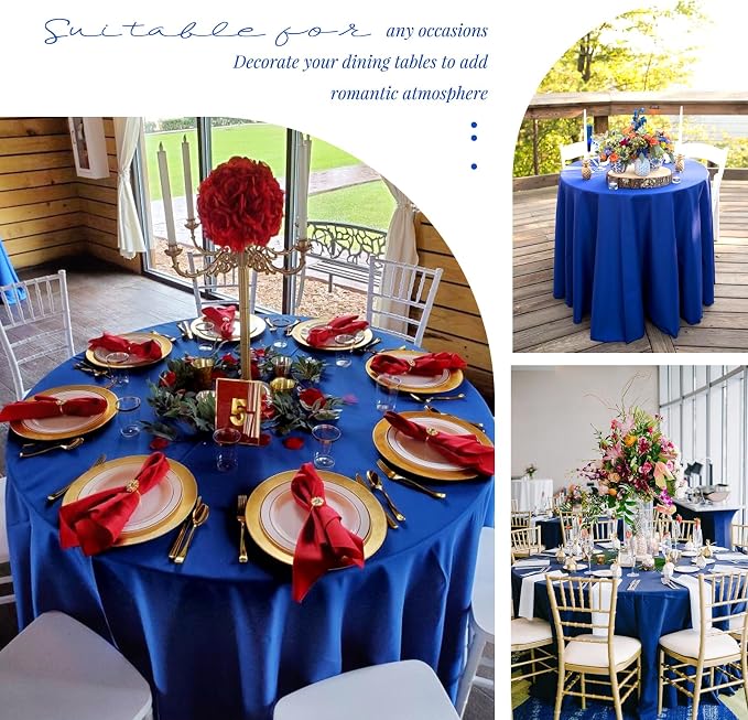 Showgeous 4 Pack Royal Blue Round Tablecloth - 120 Inch Polyester Table Cloth - Washable Decorative Fabric Table Covers for Wedding, Dining, Party, Banquet