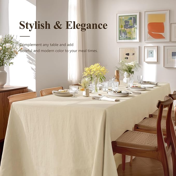 Linen World Linen Tablecloth - 100% French Linen Table Cloth 60" x 90" Inch,Washable Rectangular Tablecloth for Dining,Outdoor,Weddings and Restaurants,Decorative Thanksgiving Christmas,Sand Beige