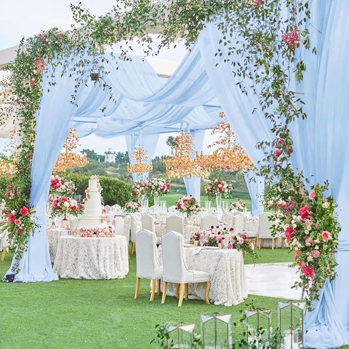 FOTSHARER Baby Blue Ceiling Drapes for Wedding Ceiling Drapes 2 Panels 5x20FT Chiffon Wedding Arch Draping Fabric Ceiling Curtains for Backdrop Ceiling Decorations for Party Arch Drapery for Reception