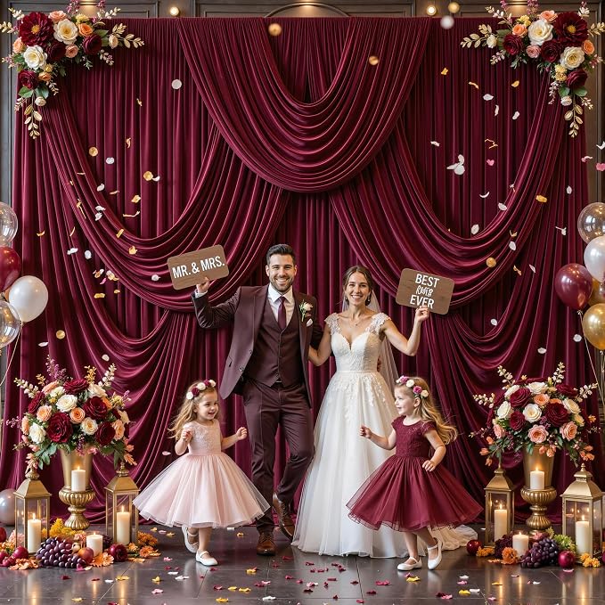 6 Panels Burgundy Backdrop Curtains for Wedding Party Wrinkle Free Backdrops Curtain Drapes Fabric Decorations Maroon Photo Back Drop for Baby Shower Photography Stage Reception 30ft(W) x 12ft(H)