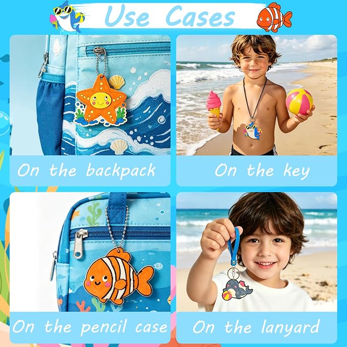 12Pack Under the Sea Party Favors, Wooden Sea Animal Painting Kit for Kids Ocean Theme Arts&Crafts Birthday Party Hanging Decorations Summer Goodie Bag Filler Pinata Stuffers Classroom Prizes for Kids
