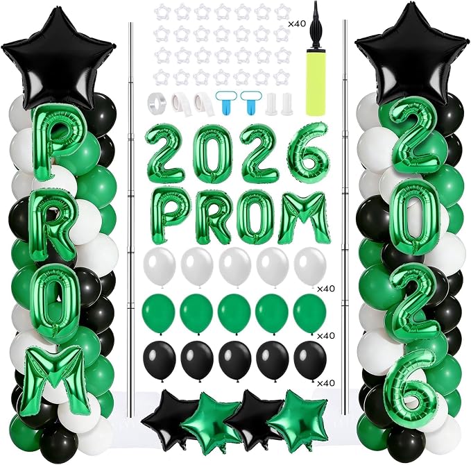 2 Set Green White Black Balloons Column Stand Kit Adjustable Tower Stand from 1.4 to 6.6 ft with Bases for Back to School Wedding Birthday Baby Shower Party