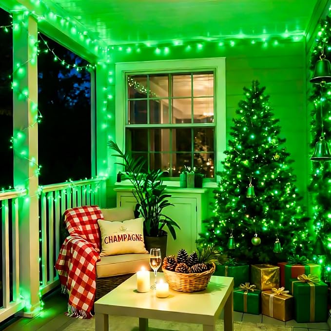 YEGUO Battery Operated String Lights, 2 Pack Each 33ft 100 LED Twinkle Fairy Lights Outdoor Waterproof, 8 Modes Clear Wire Green Christmas Lights Indoor with Remote