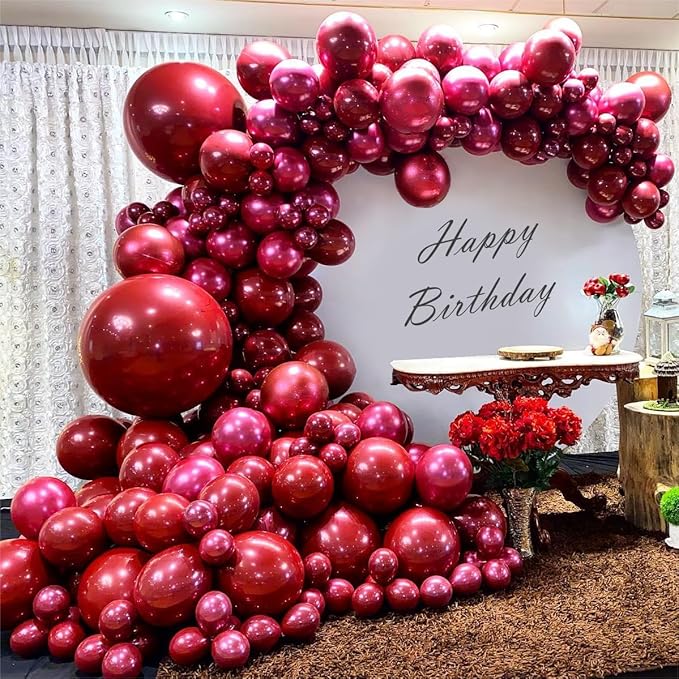 Double Stuffed Burgundy Balloons Different Size 115Pcs 5/10/12/18 Inch Maroon Balloon Garland Arch kit for Birthday Wedding Baby Shower Anniversary Party