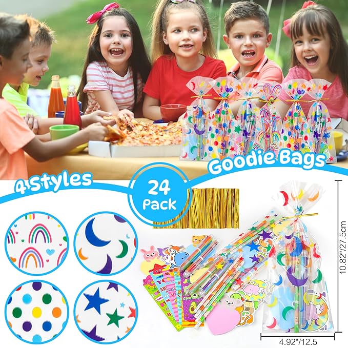 Birthday Goodie Bags for Kids, 24Pack Return Gifts for Birthday Party with Multicolor Pen Pencils for Goodie Bag Stuffers Classroom Gifts for Students Class Rewards Prizes