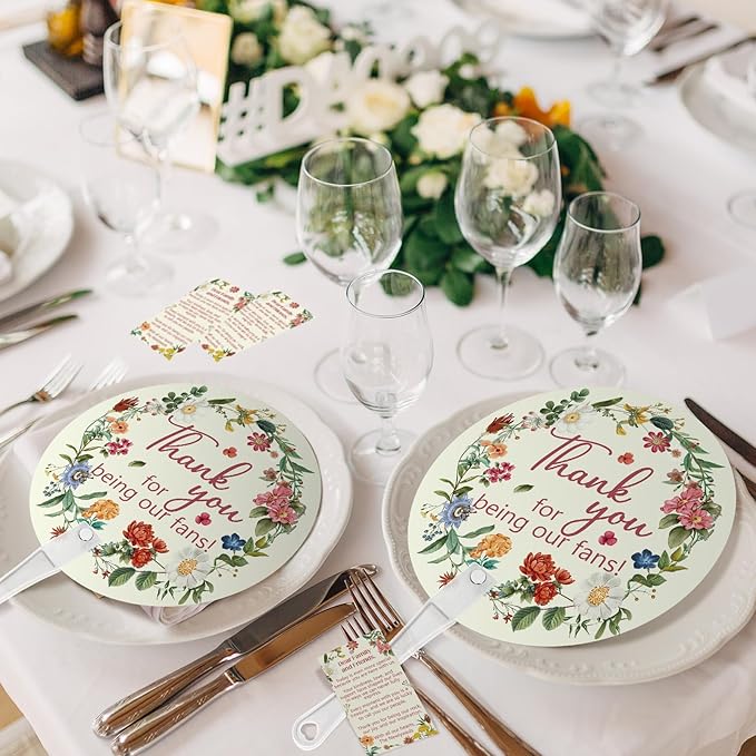 Cinrobiye 100 Sets Wedding Hand Fans Bulk for Guests, Handheld Fans with Thank You Cards, Outdoor Bridal Shower Favors
