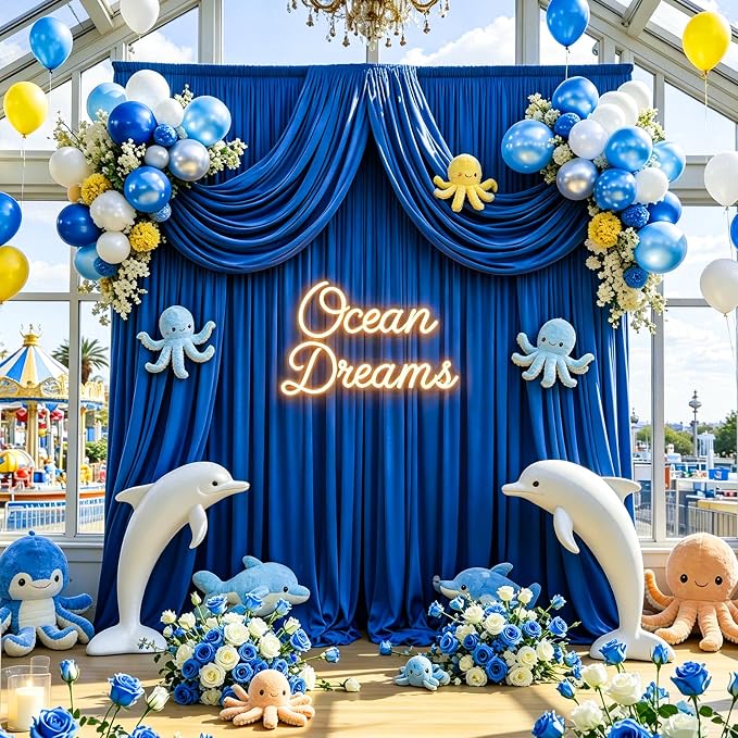Gallety Royal Blue Backdrop Curtain for Wedding, Polyester Photography Backdrop Drapes - 30FT x 10FT Photobooth Backdrop Curtains for Celebration,Birthday,Event,Graduation Party Decorations