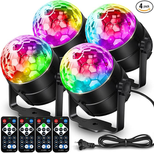 NEQUARE Disco Ball DJ Party Lights Sound Activated with Remote Control Strobe Lamp 7 Modes Stage Light for Home Room Dance Parties Karaoke Halloween Christmas Birthday Decorations[4-Pack]