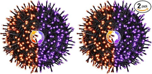 JMEXSUSS 250 LED Orange and Purple Christmas String Lights Indoor Outdoor Waterproof for Garden Patio Party Halloween Christmas Decorations (Pack of 2)