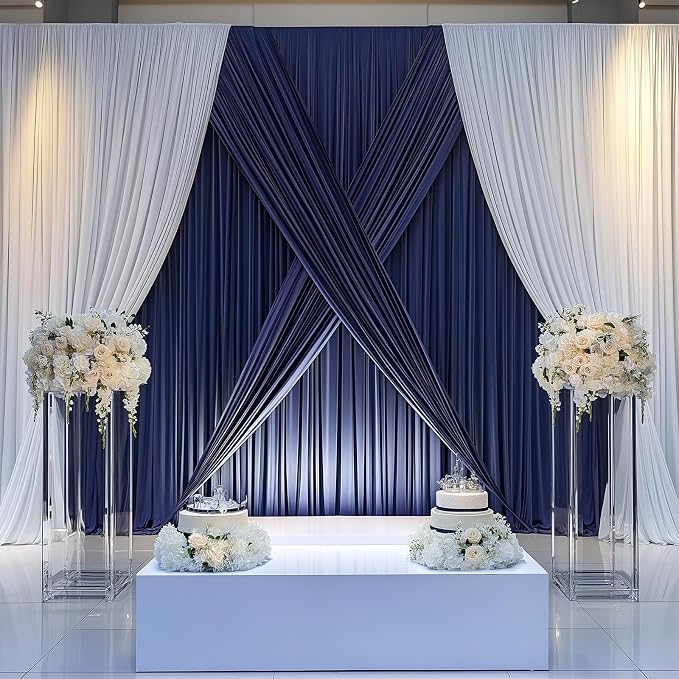 ESGOTBME 30x10ft Wrinkle Free Navy Blue Backdrop Curtain for Parties Soft Fabric Drapes Wedding Curtain Backdrop for Birthday Party Decorations Background for Photography 5x10ft, 6 Panels