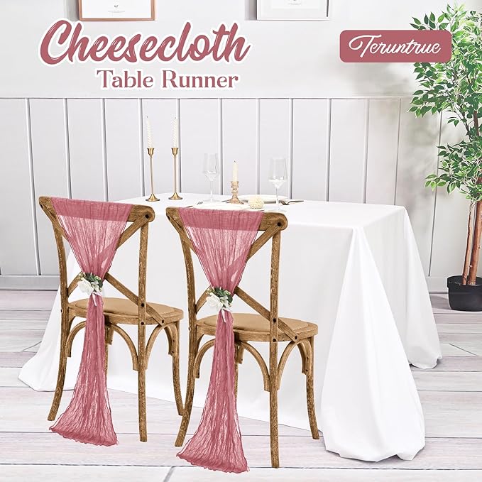 20 Pack Dusty Rose Table Runner 10FT Long Cheesecloth Table Runner Cheese Cloth Gauze for Wedding Party Birthday Decoration-Dusty Rose