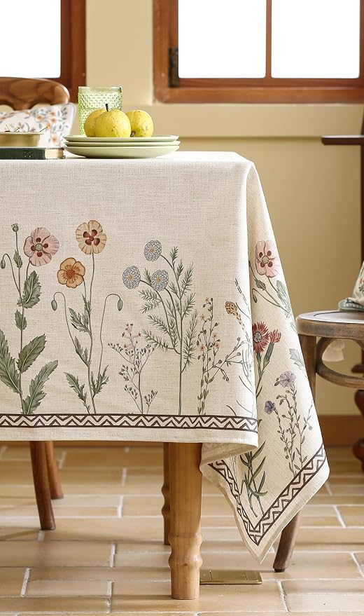 ISAENNE Designer Linen Rectangular Tablecloth,102"x63"-Serenity G | Vintage Elegant French Table Cloth Rectangle Table,Light Beige,Decor,Heavyweight,Dining,Tea Party,Kitchen,Thanksgiving