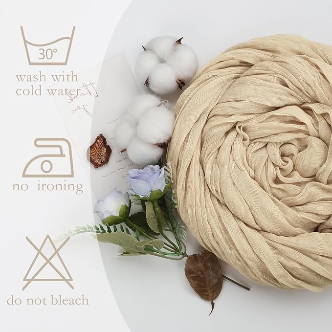 16 Pack Beige Cheesecloth Table Runner 10ft Boho Gauze Fabric 120 Inch Cheese Cloth Table Runner Rustic Sheer for Holiday Baby Shower Party Décor Home Wedding Decoration